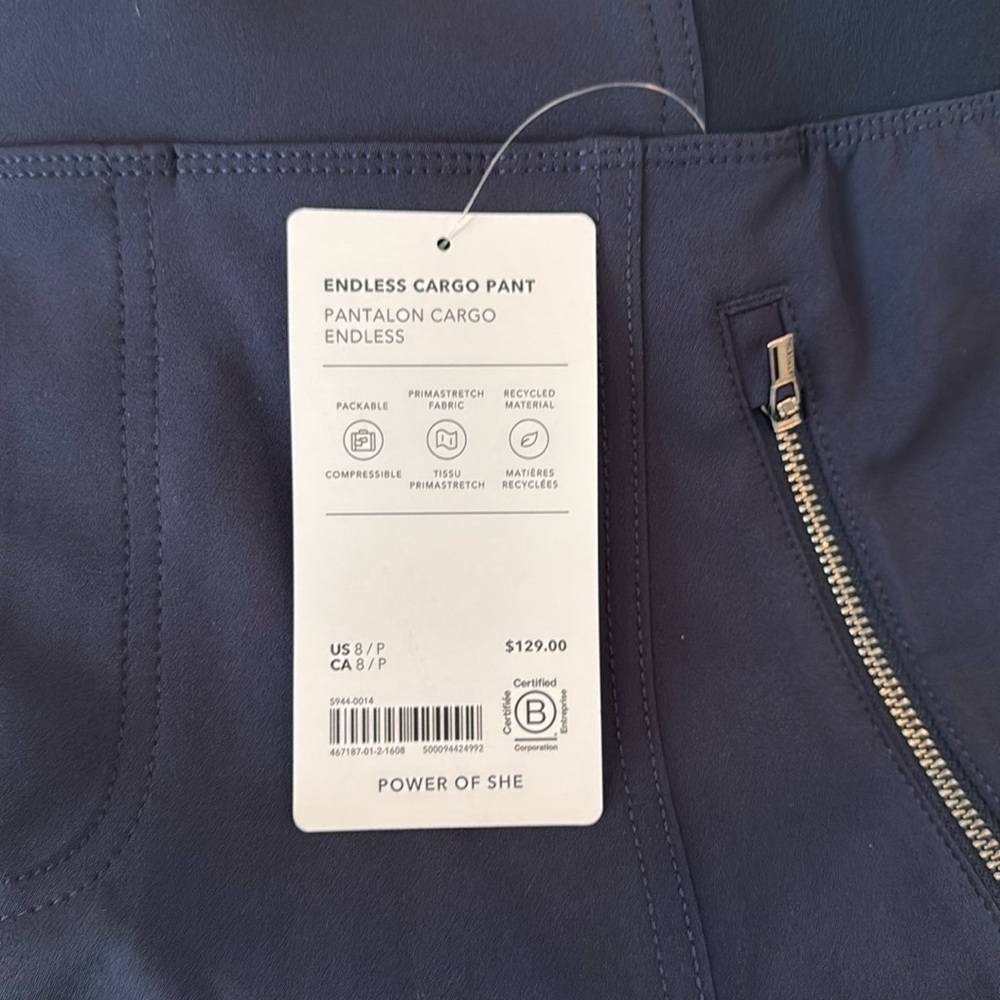 NWT athleta size 8 P endless cargo pants navy